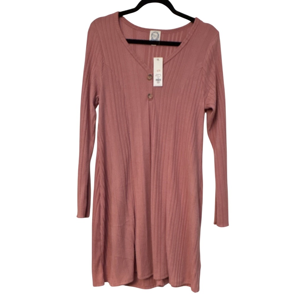 francesca's Pink‎ Knit Button Long Sleeve A-Line Knee Length Dress – Size M